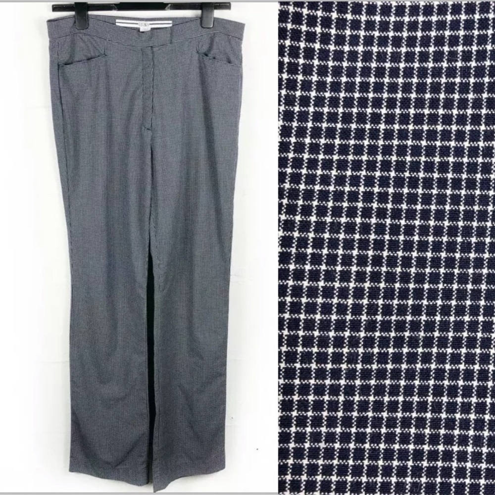Escada Navy and White Houndstooth Straight Leg Pants